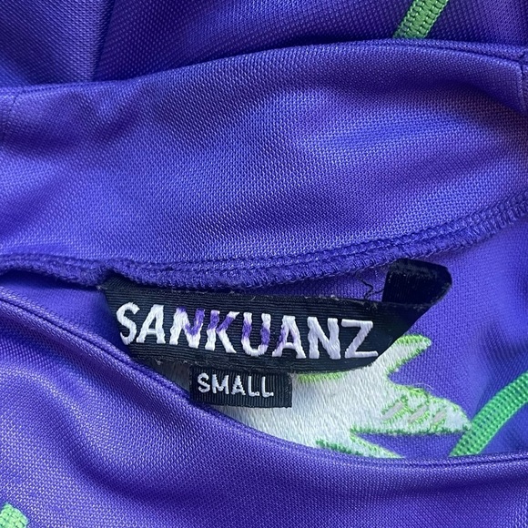 Mens Sankuanz Purple Embroidered Lime Green Biker Shortsleeve Small Top Runway - Picture 7 of 7
